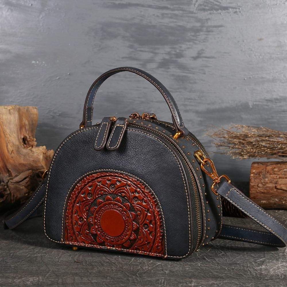 Mandala Embossed Leather Crossbody Bag