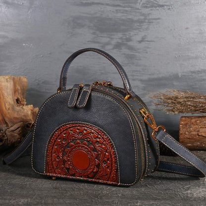 Mandala Embossed Leather Crossbody Bag