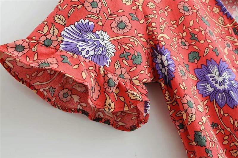 Ida Floral Tie Front Blouse in Red