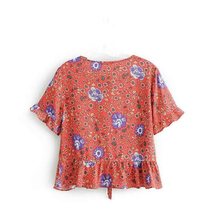 Ida Floral Tie Front Blouse in Red