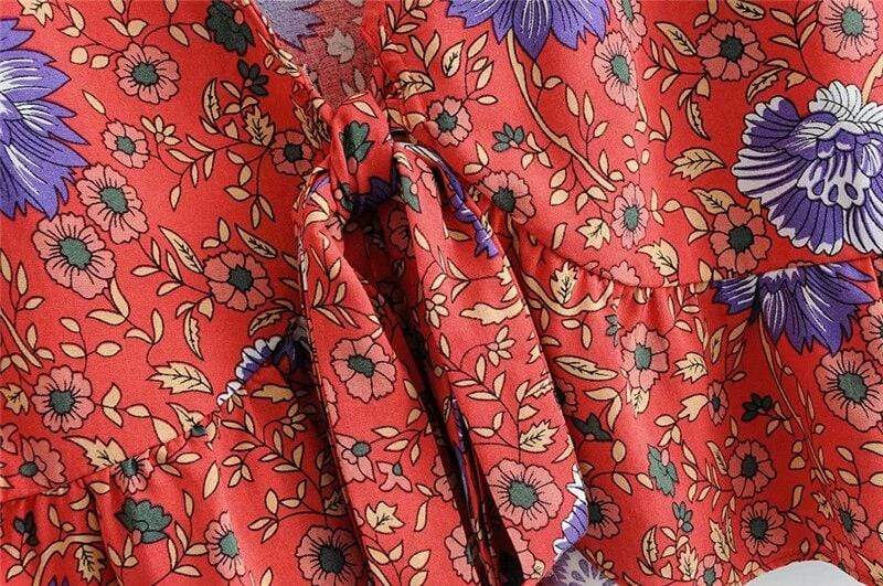 Ida Floral Tie Front Blouse in Red