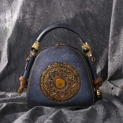 Mandala Embossed Leather U-Handbag