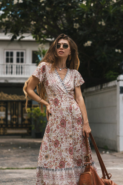 Joseph Bohemian Wrap Maxi Dress in Beige