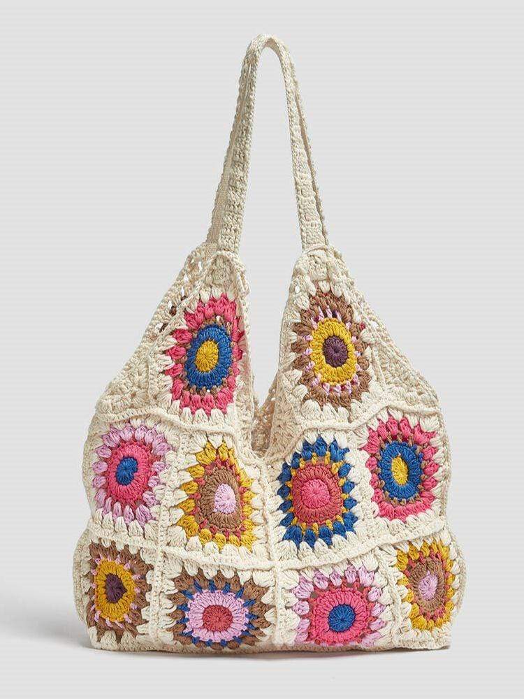 Knitted Floral Tote Bag