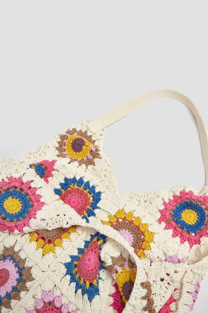 Knitted Floral Tote Bag