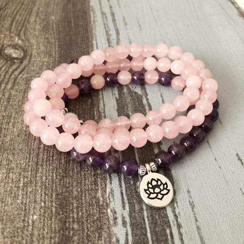 Rose Quartz Amethyst 108 Mala Bracelet