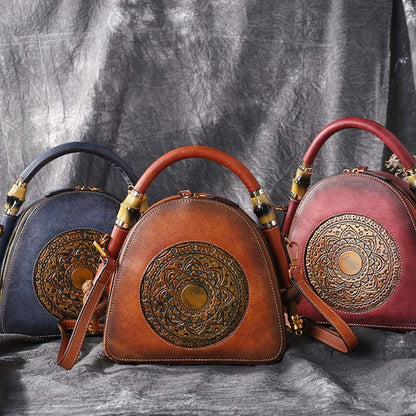 Mandala Embossed Leather U-Handbag