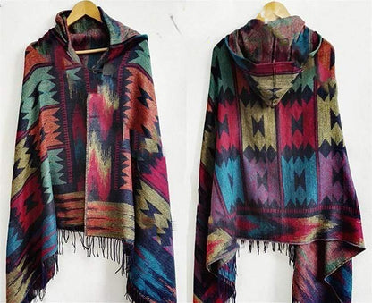 Ethnic Pattern Poncho Coat