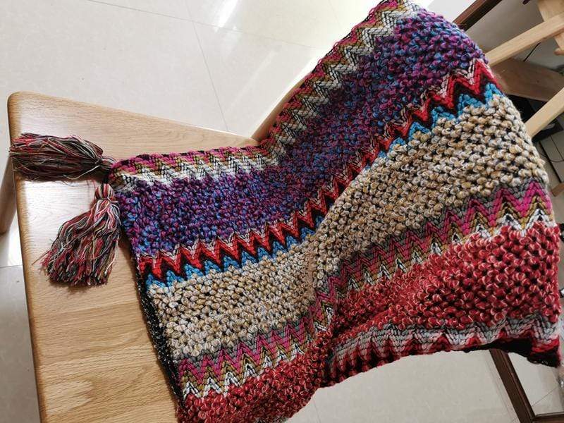 Multicolored Knitted Poncho Cape