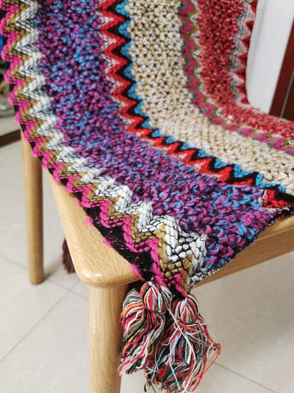 Multicolored Knitted Poncho Cape