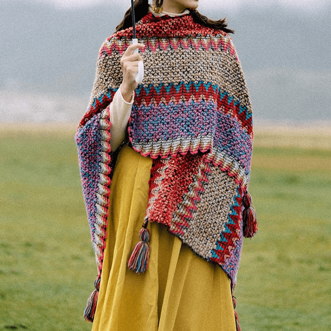 Multicolored Knitted Poncho Cape