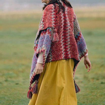 Multicolored Knitted Poncho Cape