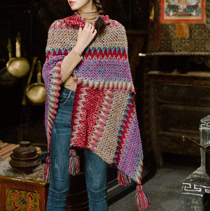 Multicolored Knitted Poncho Cape