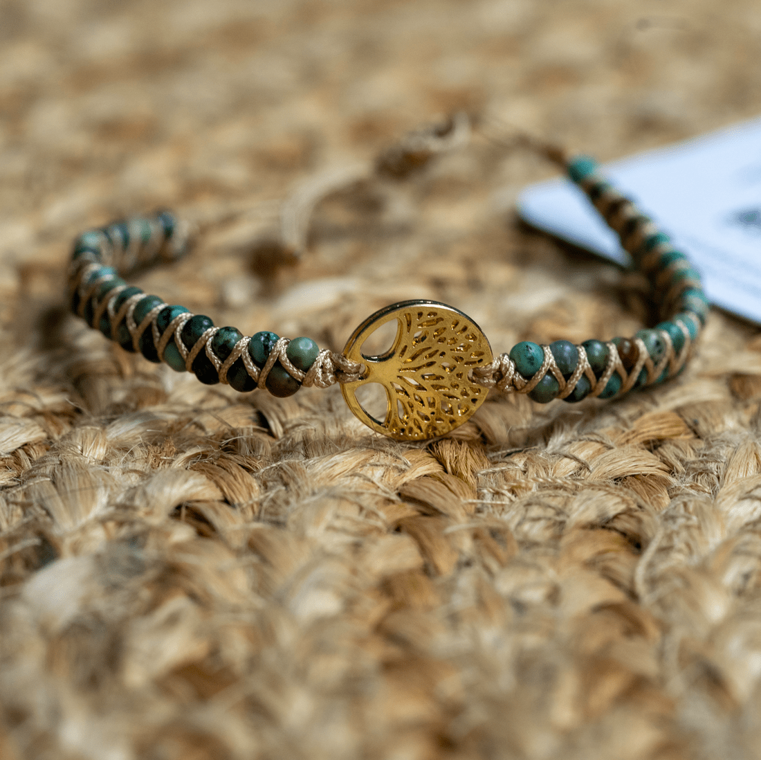 Natural African Turquoise & Tree of Life Bracelet