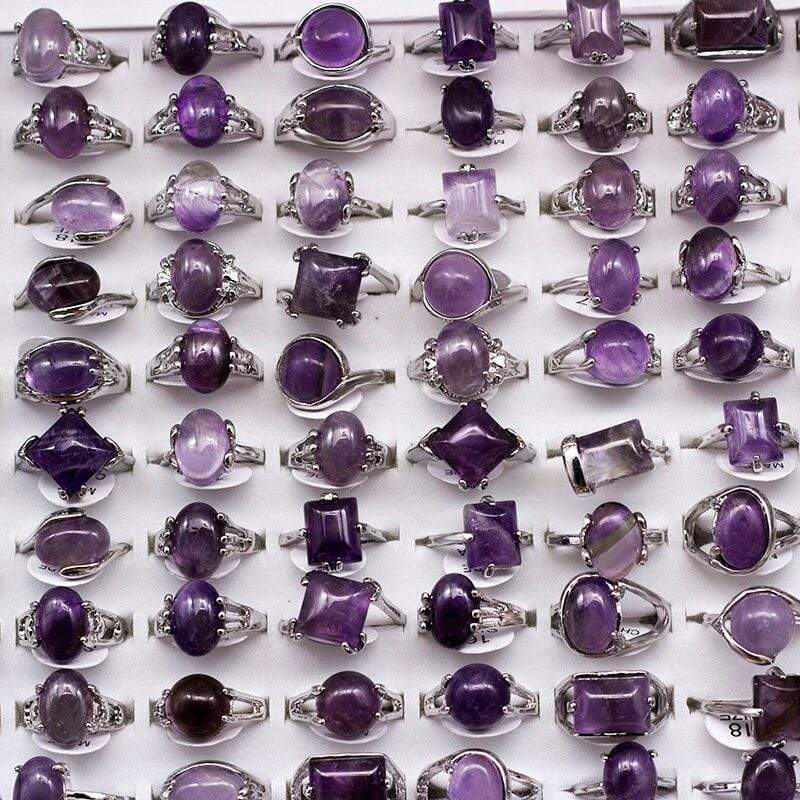 Natural Amethyst Crystal Rings (20 pieces)