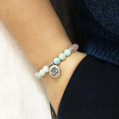 Natural Rose Quartz & Amazonite Gemstone Bead Mala Bracelet