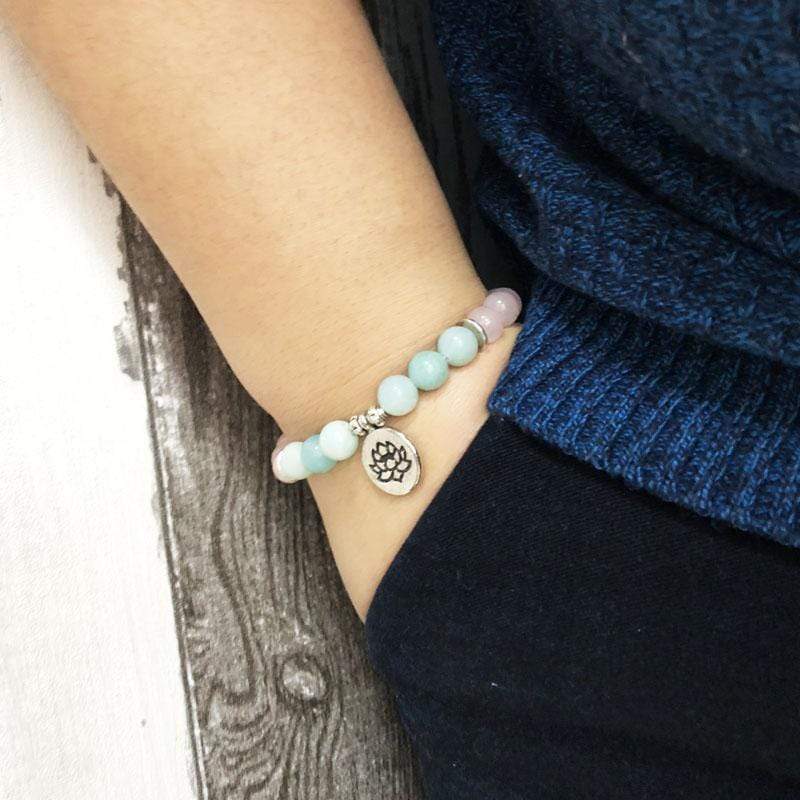 Natural Rose Quartz & Amazonite Gemstone Bead Mala Bracelet