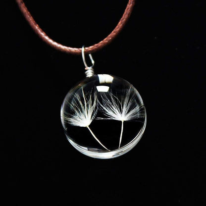 Glass Ball Dried Dandelion Pendant Necklace