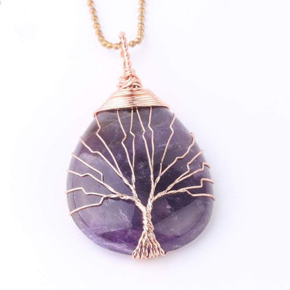 Tree Of Life Wire Wrapped Crystal Necklace