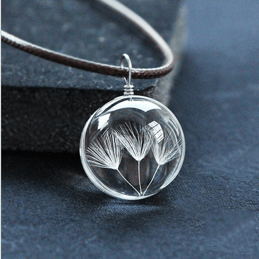 Glass Ball Dried Dandelion Pendant Necklace