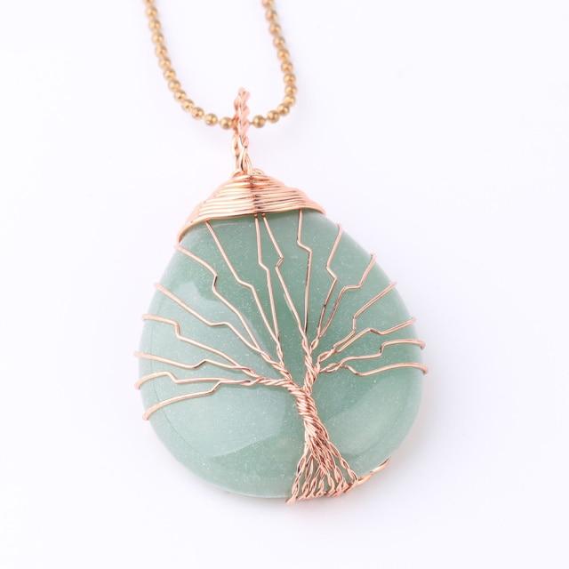 Tree Of Life Wire Wrapped Crystal Necklace