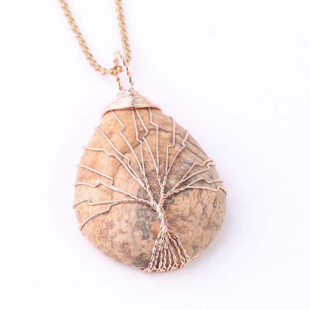 Tree Of Life Wire Wrapped Crystal Necklace