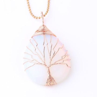 Tree Of Life Wire Wrapped Crystal Necklace