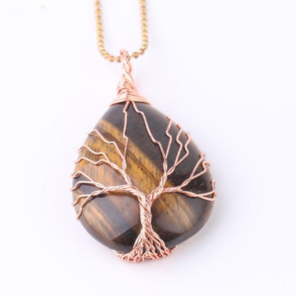 Tree Of Life Wire Wrapped Crystal Necklace