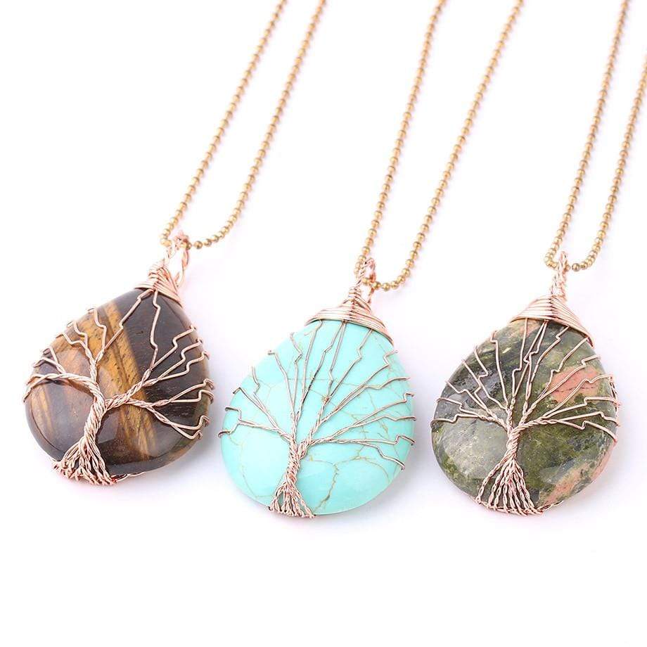 Tree Of Life Wire Wrapped Crystal Necklace