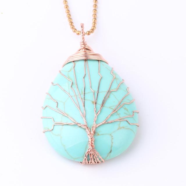 Tree Of Life Wire Wrapped Crystal Necklace