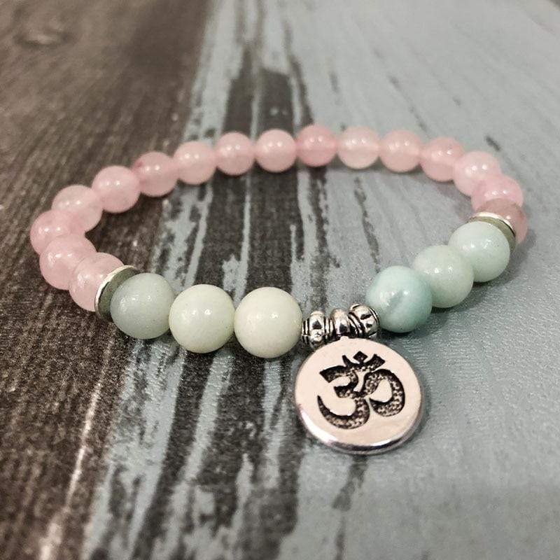 Natural Rose Quartz & Amazonite Gemstone Bead Mala Bracelet