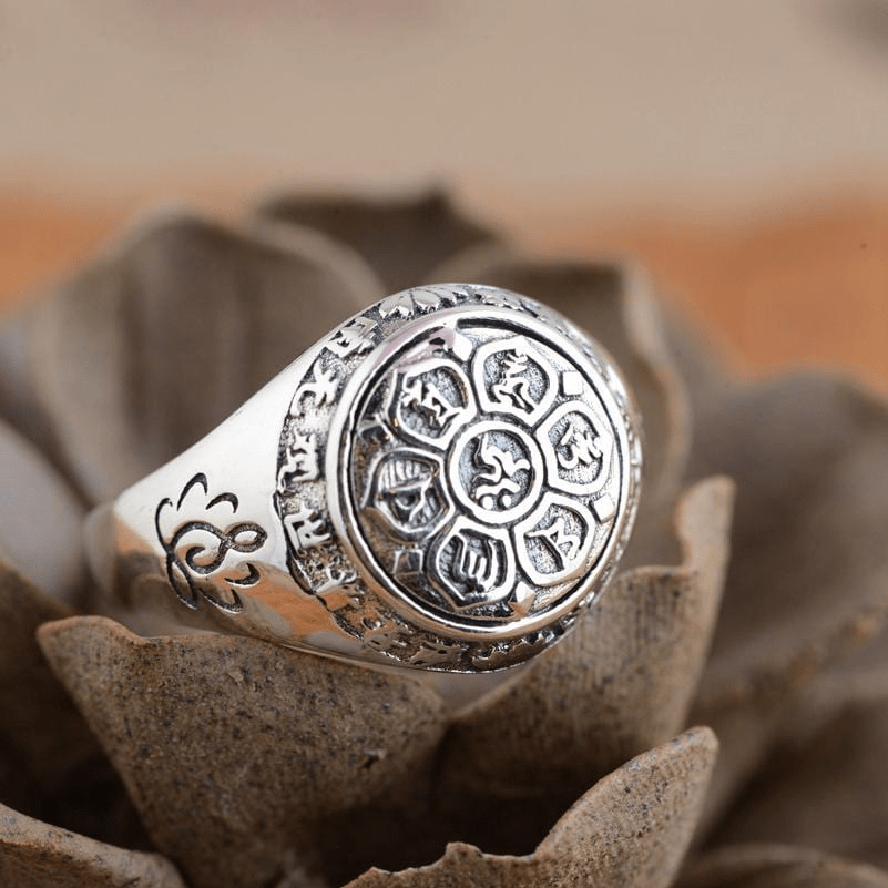 Om Ma Ni Pad Me Hum Mantra Sterling Silver Ring