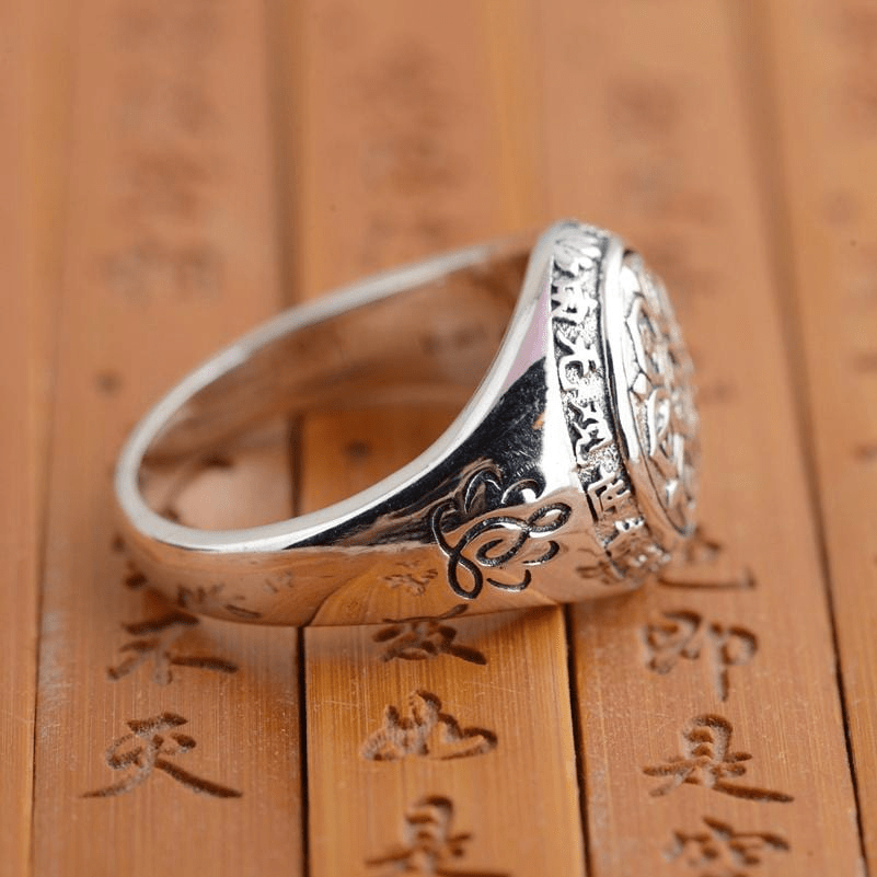 Om Ma Ni Pad Me Hum Mantra Sterling Silver Ring