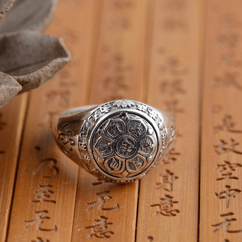 Om Ma Ni Pad Me Hum Mantra Sterling Silver Ring