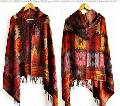 Ethnic Pattern Poncho Coat