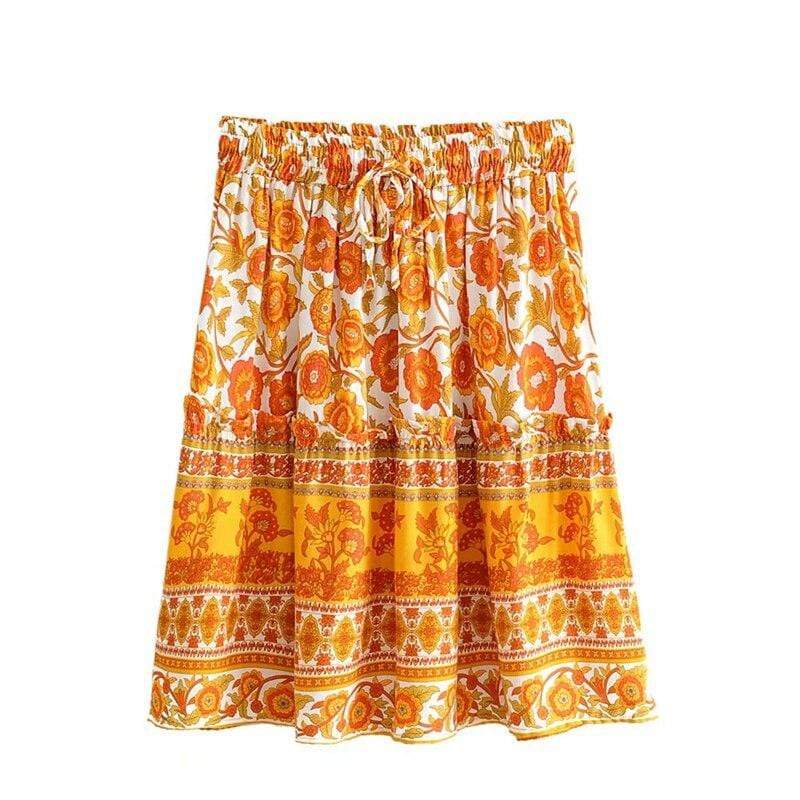 Orange Floral Print Summer Skirt