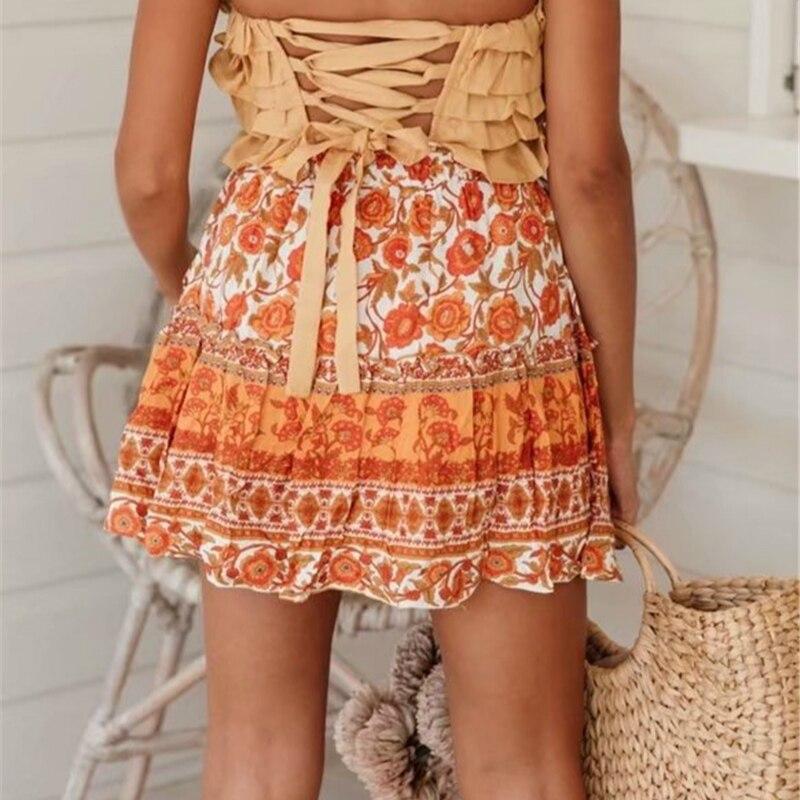 Orange Floral Print Summer Skirt