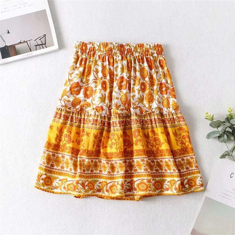 Orange Floral Print Summer Skirt