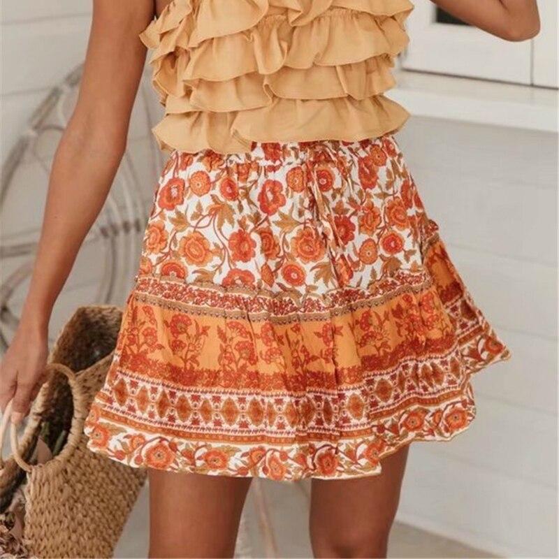 Orange Floral Print Summer Skirt