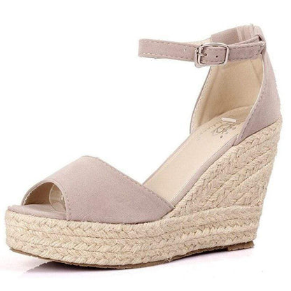 Peep Toe Espadrille Wedges with Ankle Strap