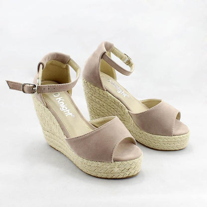 Peep Toe Espadrille Wedges with Ankle Strap