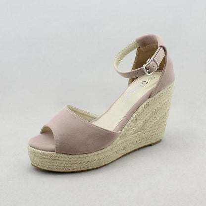 Peep Toe Espadrille Wedges with Ankle Strap