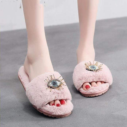 Evil Eye Fur Slippers