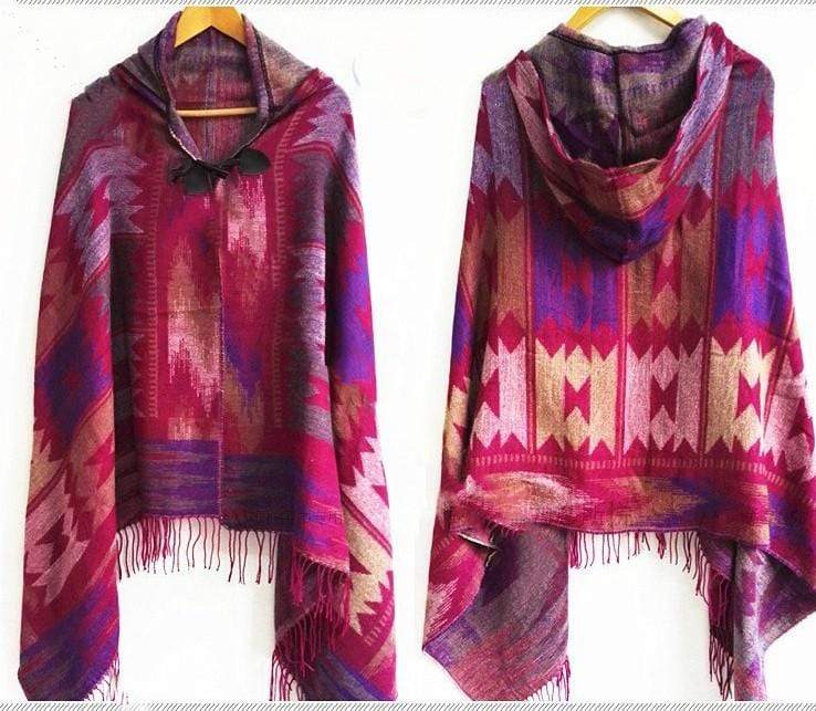 Ethnic Pattern Poncho Coat