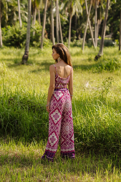 Pink Tribal Print Shirred Cami Top & Belted Trousers