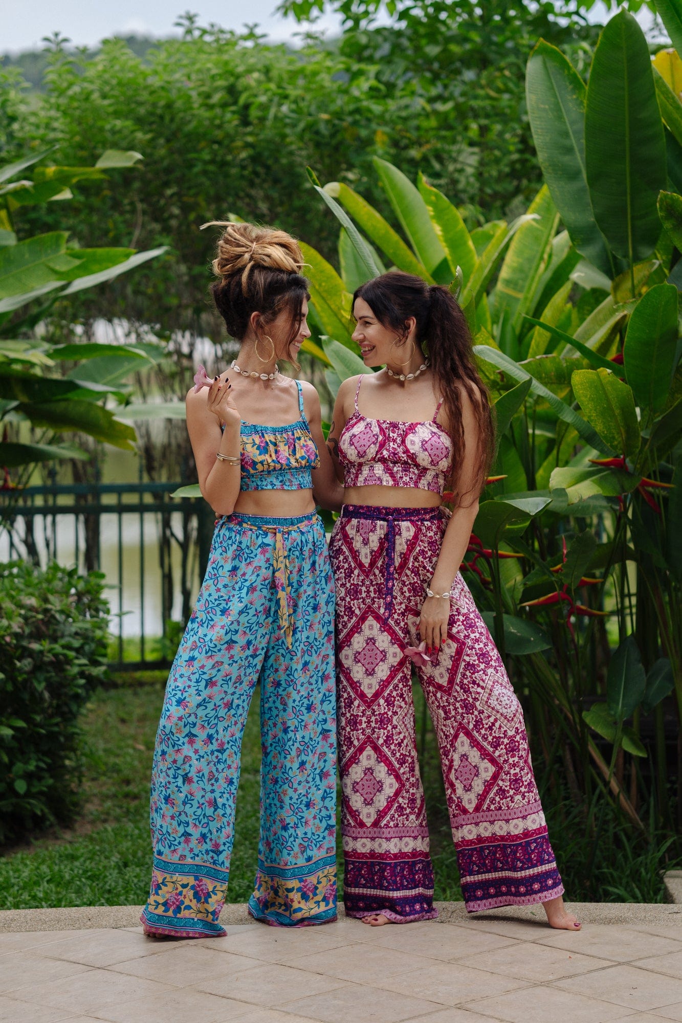 Pink Tribal Print Shirred Cami Top & Belted Trousers