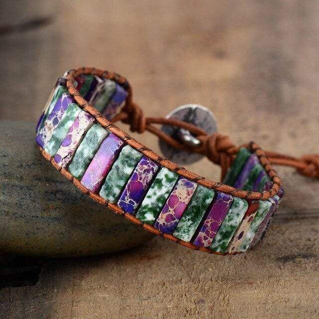 Darna Purple Jasper Leather Boho Wrap Bracelet