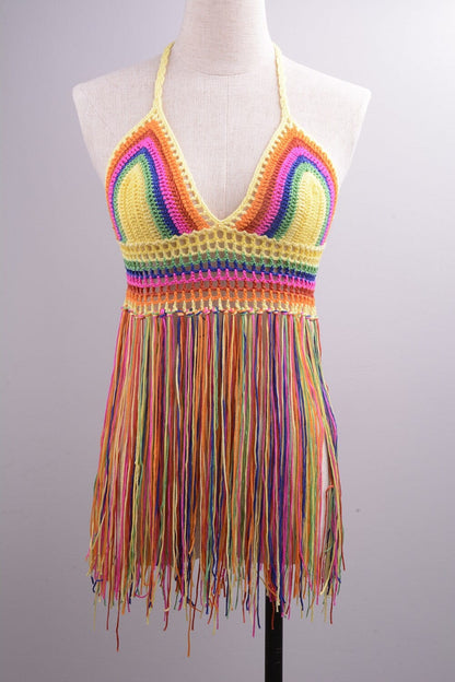 Colorful Crochet Tasseled Top