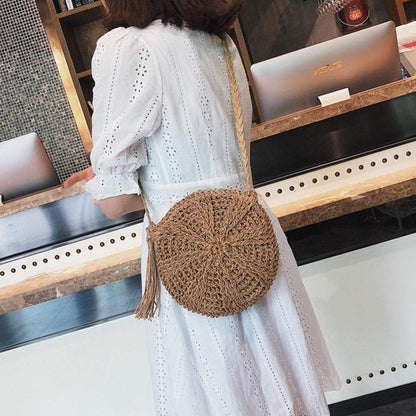 Rattan Woven Crossbody Circle Bag