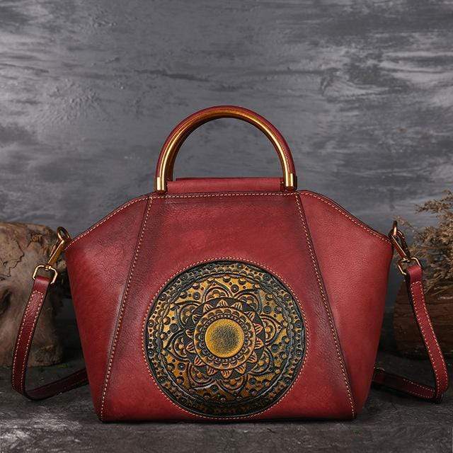 Mandala Embossed Leather Bag